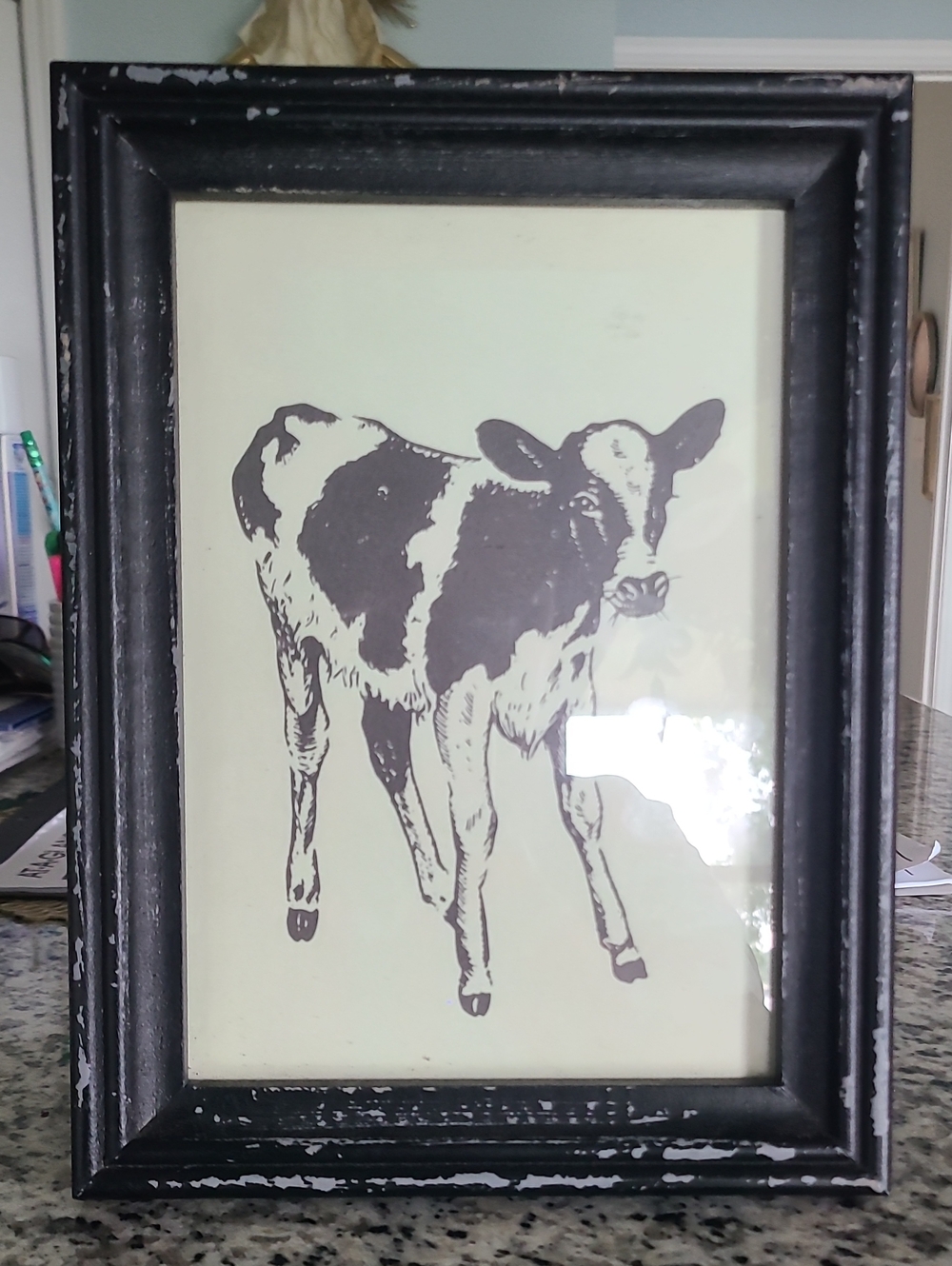 Framed Calf Print in Distressed Black Hanging Frame Decor 8×10